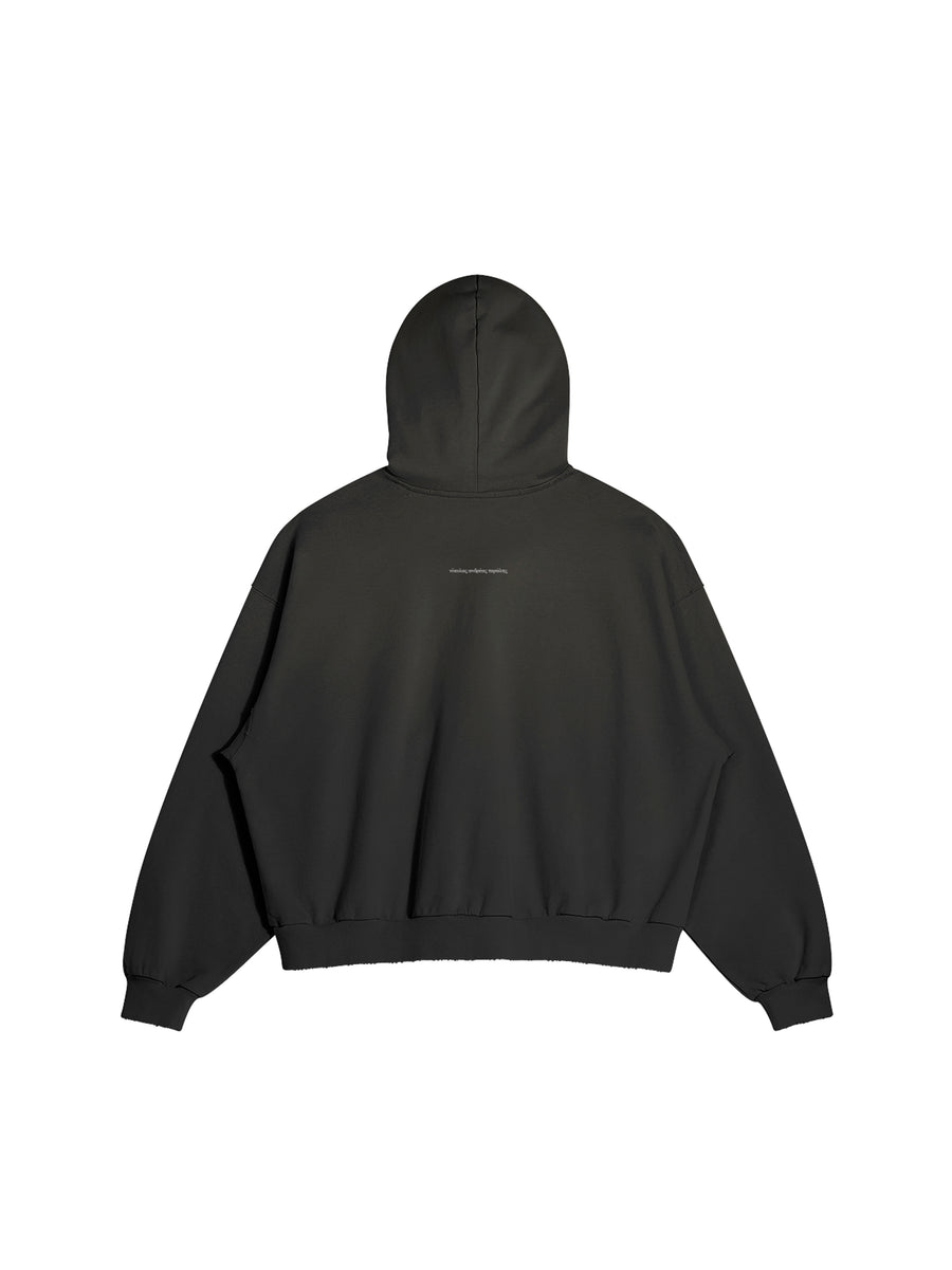 EPIRUS EAGLE HOODIE IN HEAVY COTTON FRENCH TERRY — BLACK