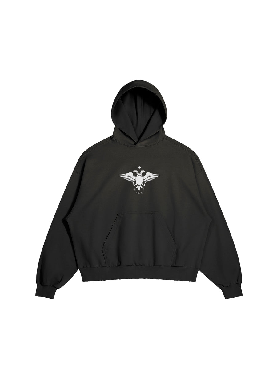 EPIRUS EAGLE HOODIE IN HEAVY COTTON FRENCH TERRY — BLACK