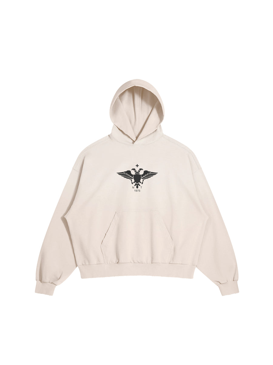 EPIRUS EAGLE HOODIE IN HEAVY COTTON FRENCH TERRY — LIGHT BEIGE