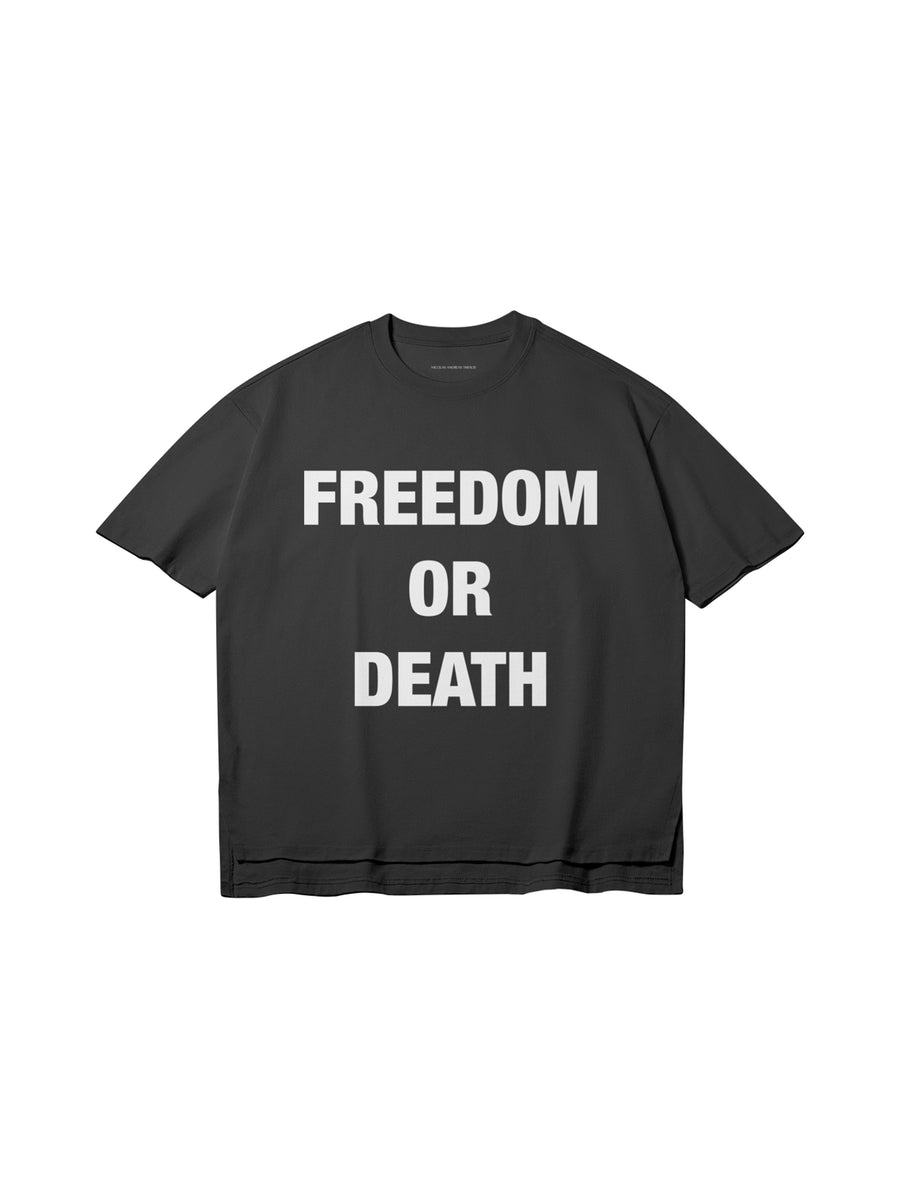 FREEDOM OR DEATH T-SHIRT IN COTTON JERSEY — BLACK
