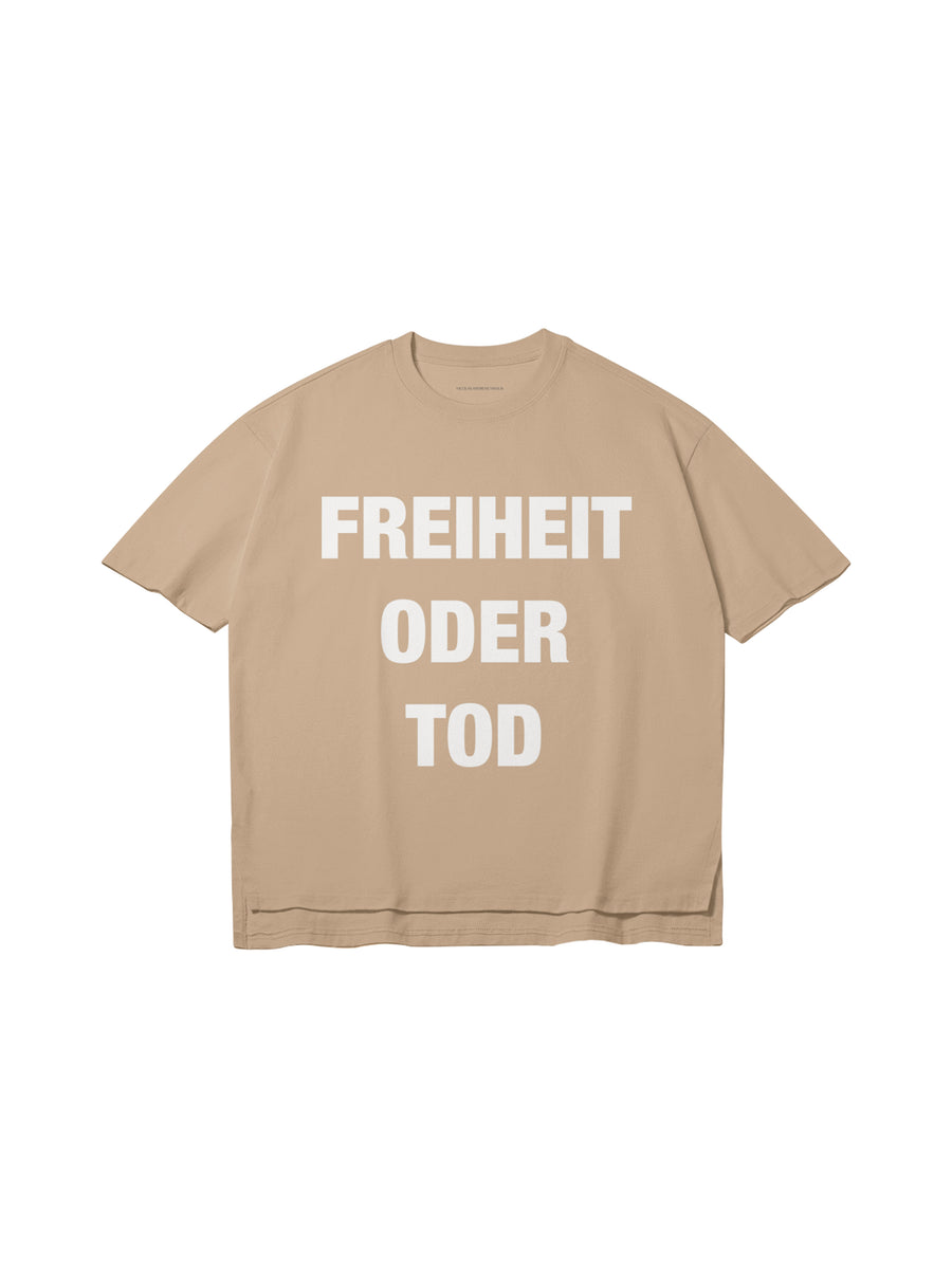 FREEDOM OR DEATH T-SHIRT IN COTTON JERSEY — SAND