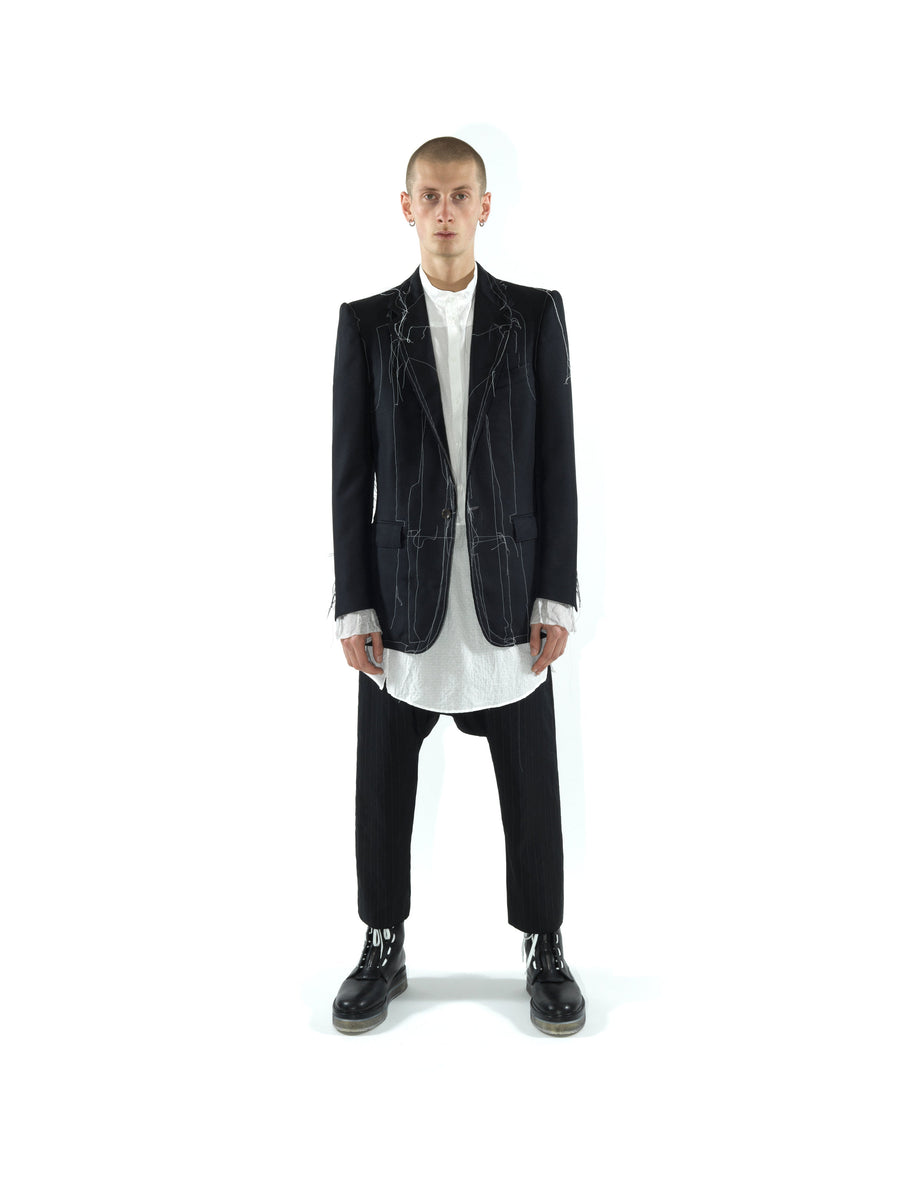 REGULAR FIT DEMI-FINISHED HAND TAILORED TECHNO TWILL BLAZER — BLACK