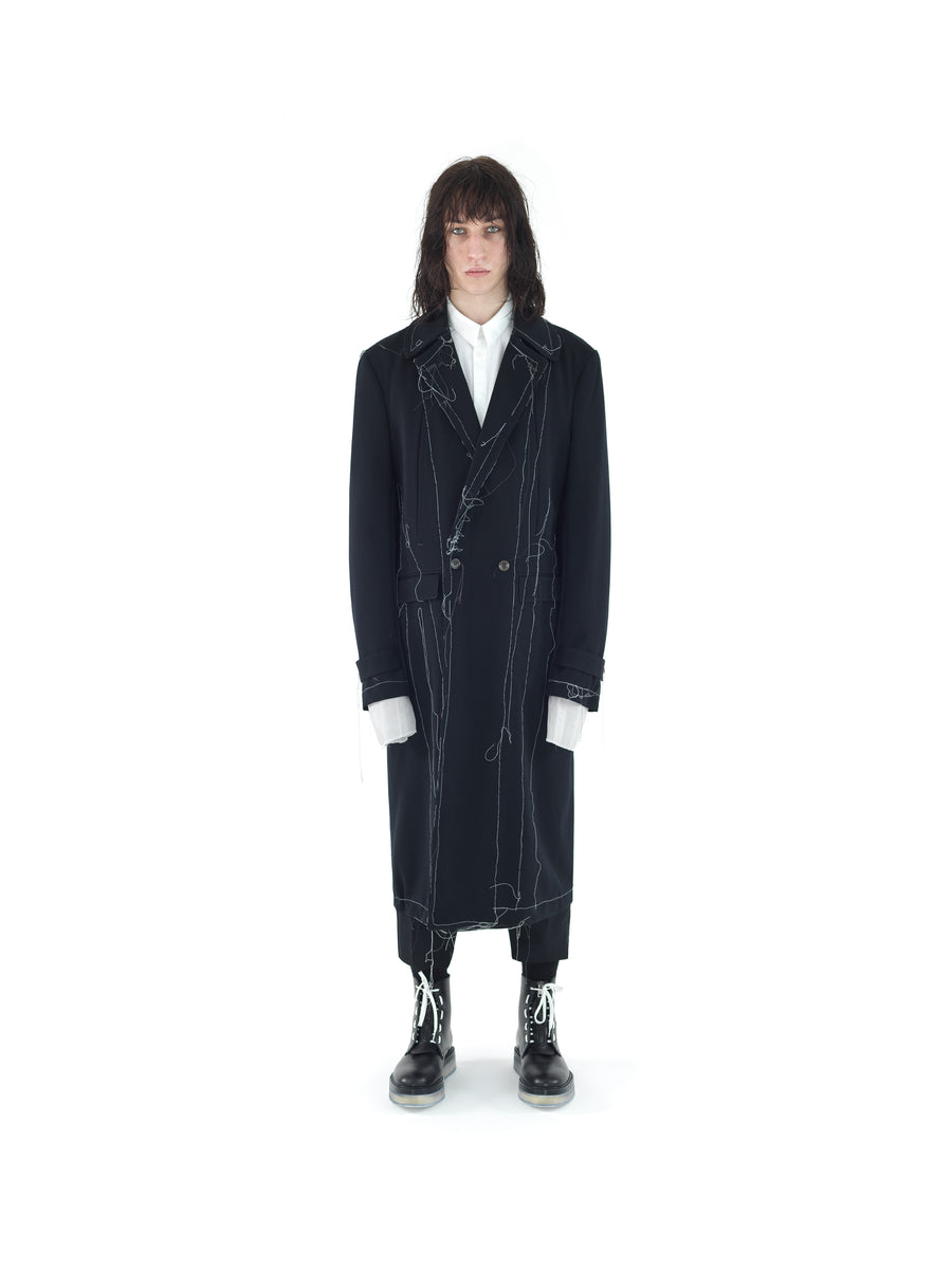 HAND TAILORED 4 POCKET TRENCH IN GABARDINE AERO WOOL — BLACK