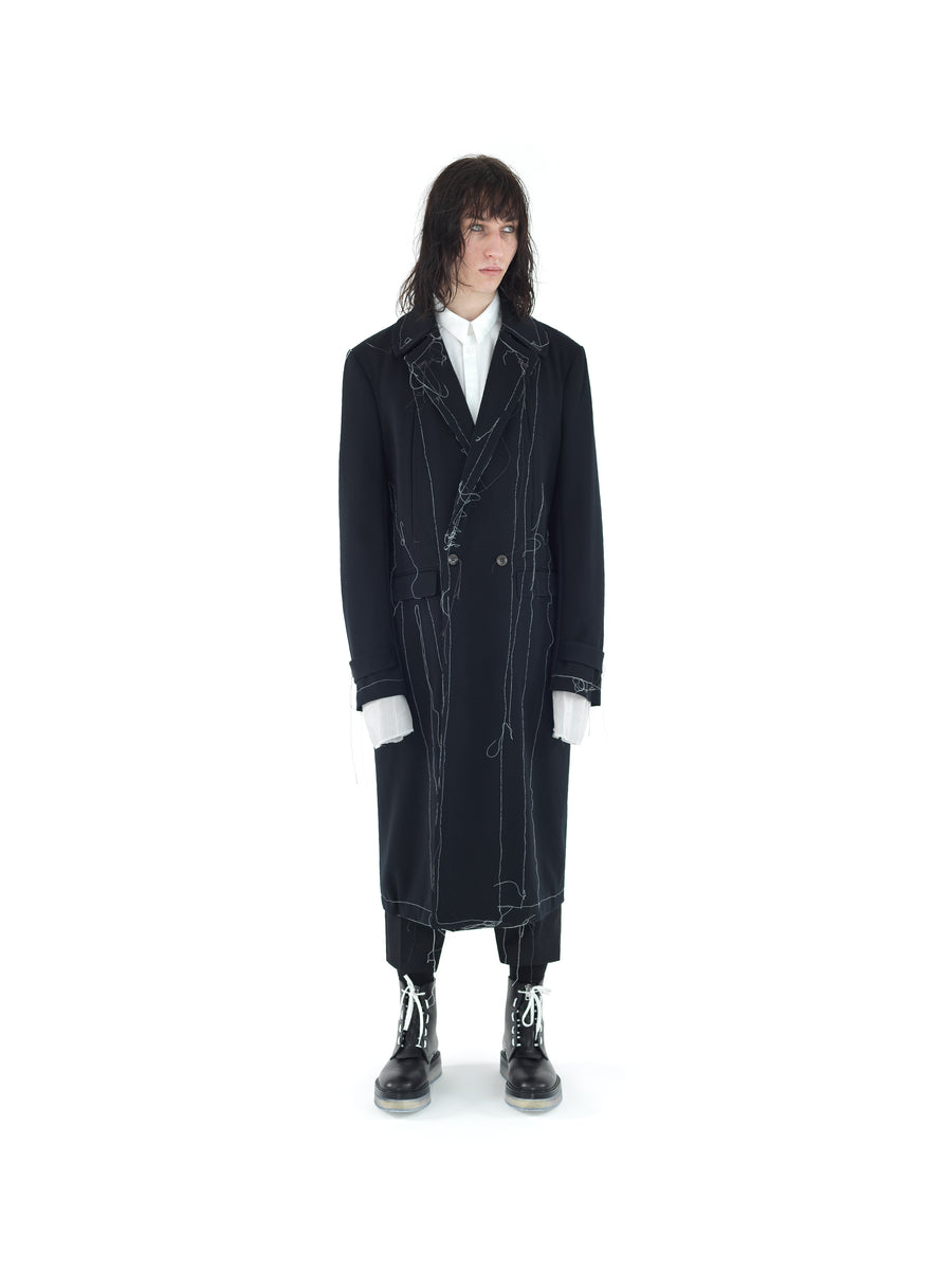 HAND TAILORED 4 POCKET TRENCH IN GABARDINE AERO WOOL — BLACK