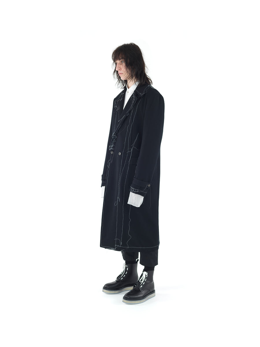 HAND TAILORED 4 POCKET TRENCH IN GABARDINE AERO WOOL — BLACK