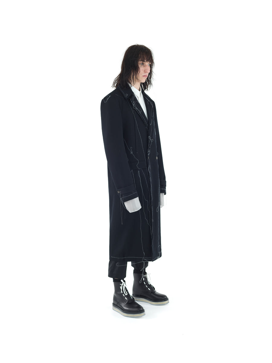 HAND TAILORED 4 POCKET TRENCH IN GABARDINE AERO WOOL — BLACK