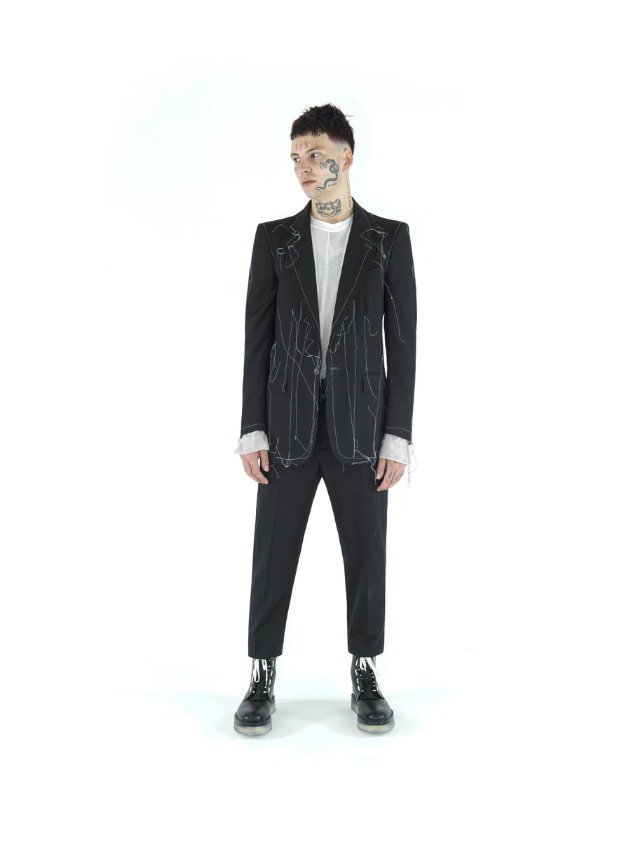 REGULAR FIT DEMI-FINISHED HAND TAILORED TECHNO TWILL BLAZER — BLACK