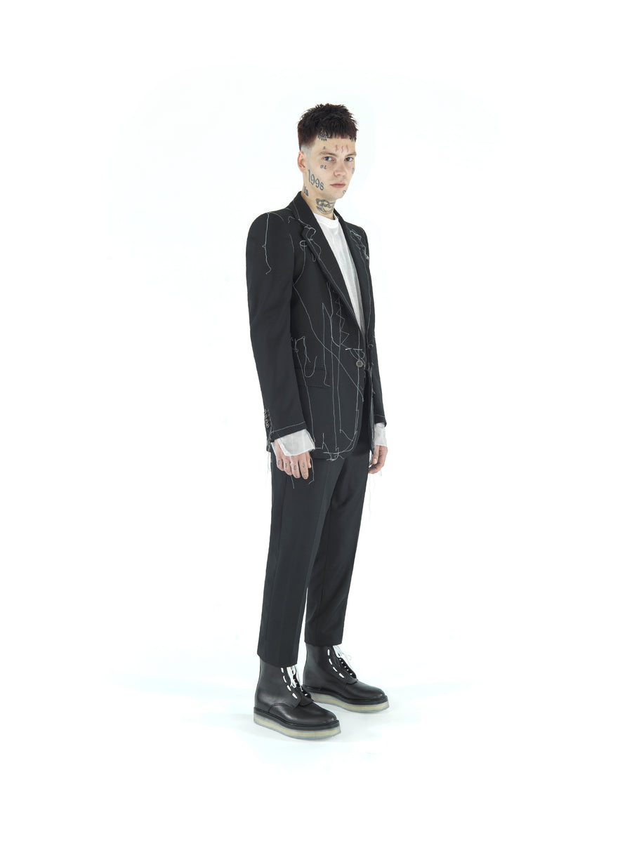 REGULAR FIT DEMI-FINISHED HAND TAILORED TECHNO TWILL BLAZER — BLACK