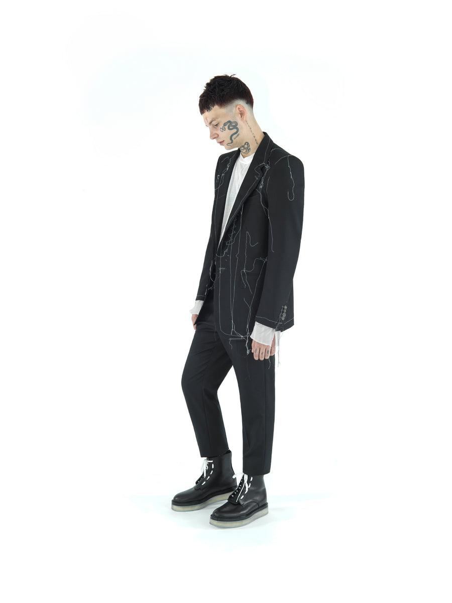 REGULAR FIT DEMI-FINISHED HAND TAILORED TECHNO TWILL BLAZER — BLACK