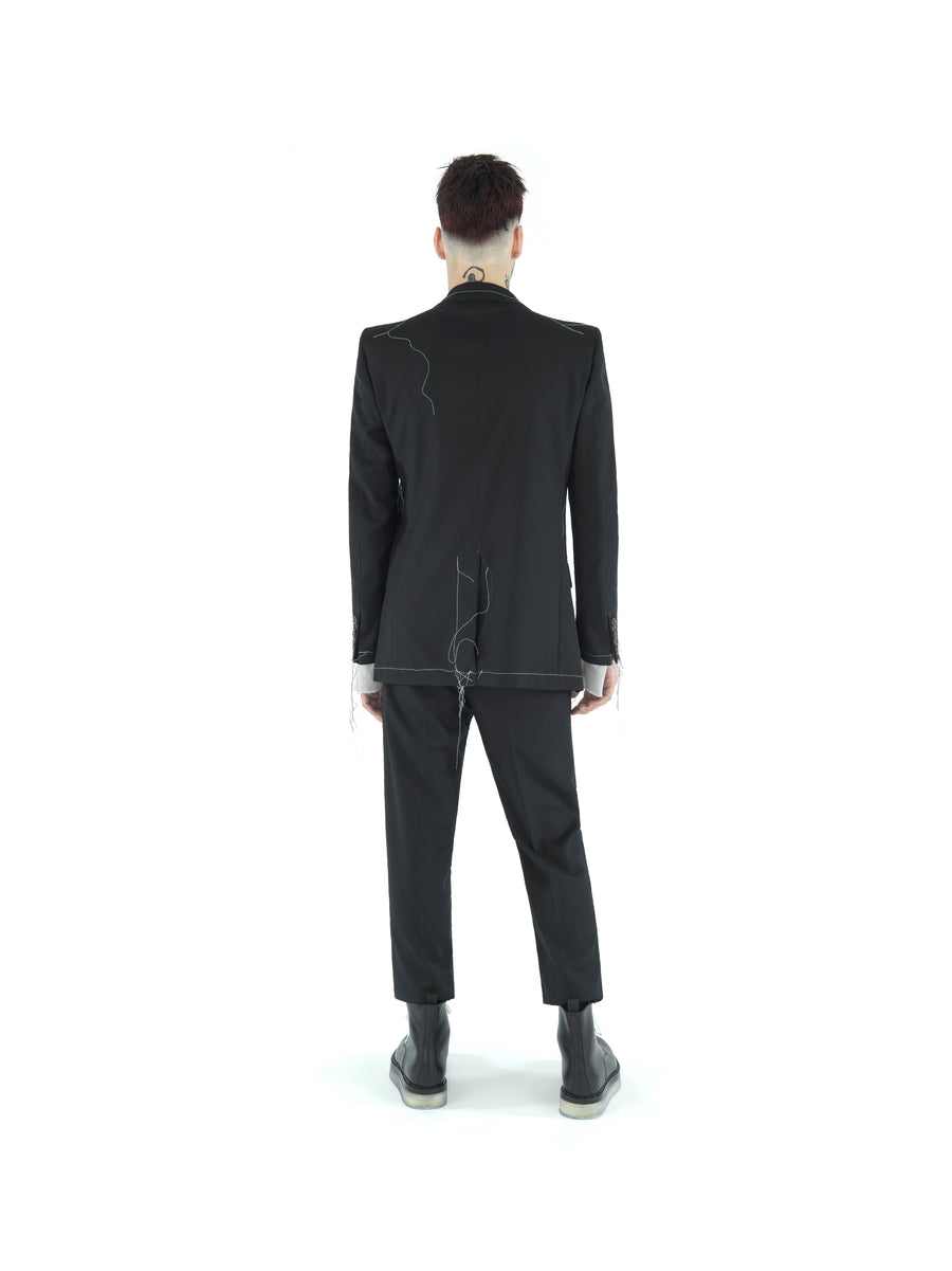 REGULAR FIT DEMI-FINISHED HAND TAILORED TECHNO TWILL BLAZER — BLACK