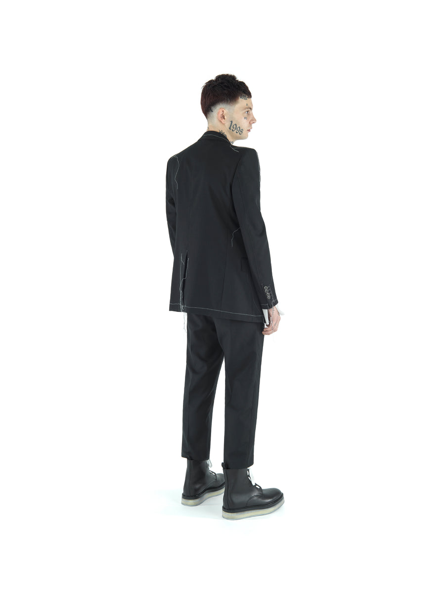 REGULAR FIT DEMI-FINISHED HAND TAILORED TECHNO TWILL BLAZER — BLACK