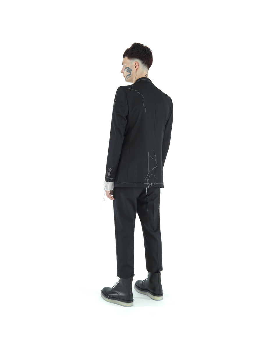 REGULAR FIT DEMI-FINISHED HAND TAILORED TECHNO TWILL BLAZER — BLACK