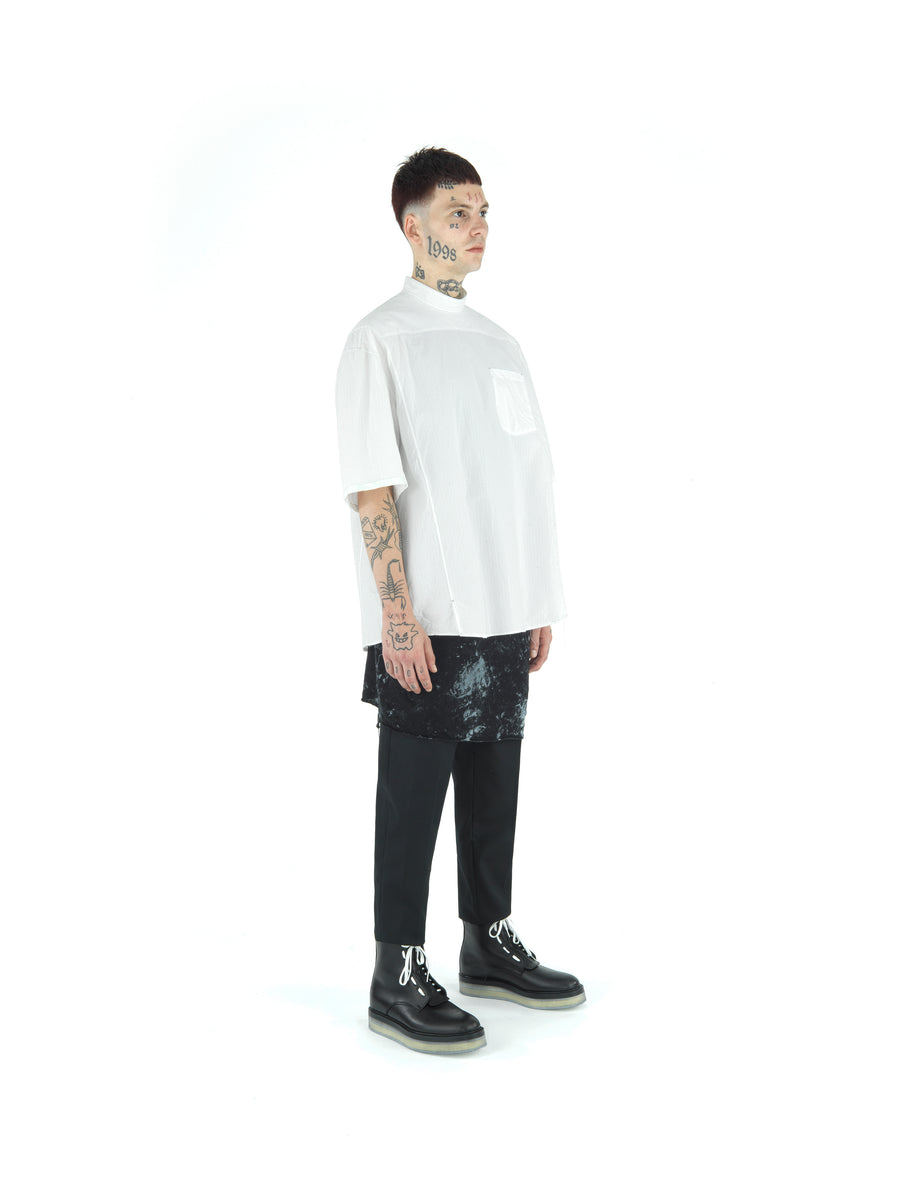 LE25 DOCTOR'S SHORT SLEEVE TOP IN WASHED VINTAGE COTTON RIPSTOP — VINTAGE WHITE
