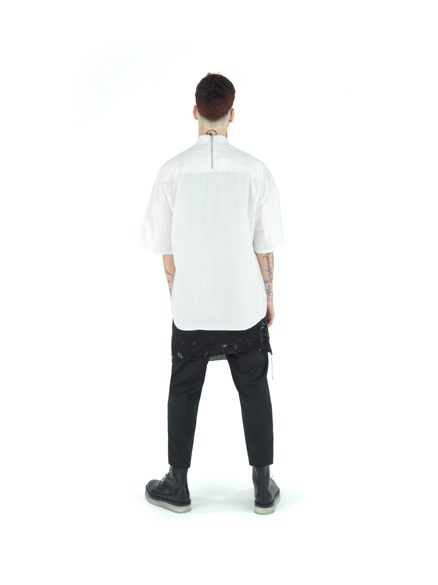 LE25 DOCTOR'S SHORT SLEEVE TOP IN WASHED VINTAGE COTTON RIPSTOP — VINTAGE WHITE