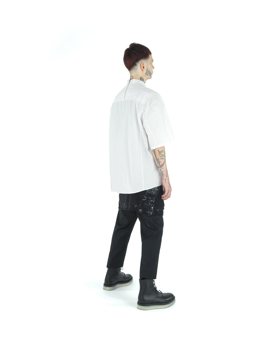 LE25 DOCTOR'S SHORT SLEEVE TOP IN WASHED VINTAGE COTTON RIPSTOP — VINTAGE WHITE