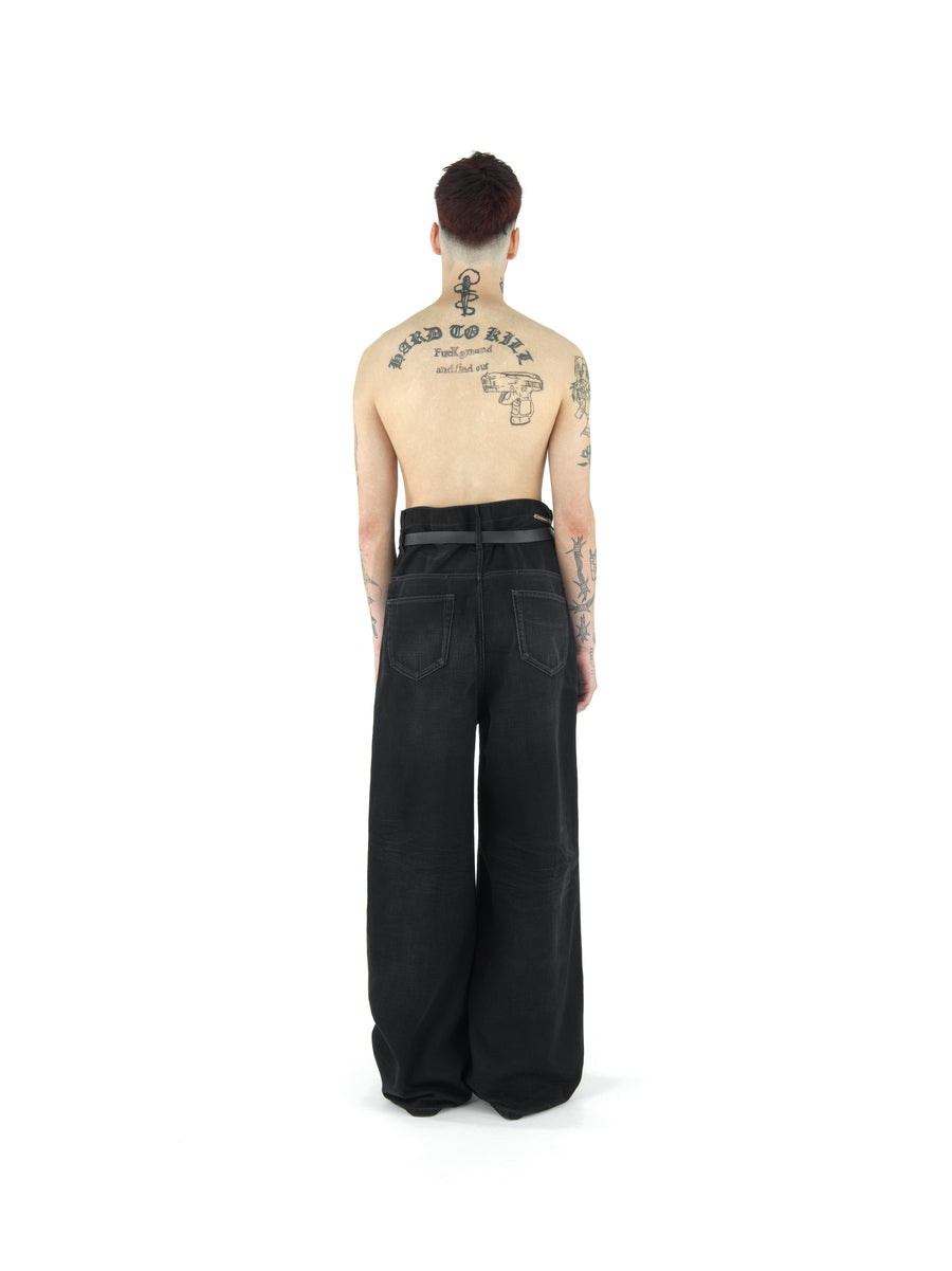 LE25 AGED DENIM OVERSIZED SKATER JEAN, HERITAGE RING DENIM — BLACK