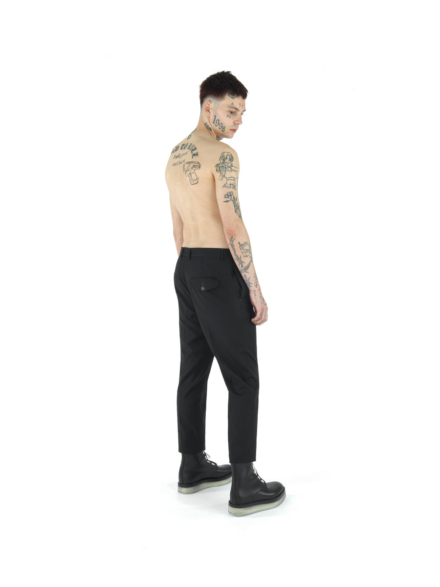 REGULAR FIT DEMI-FINISHED HAND TAILORED TROUSER IN WOOL AND RECYCLED POLYESTER TECHNO GABARDINE — BLACK