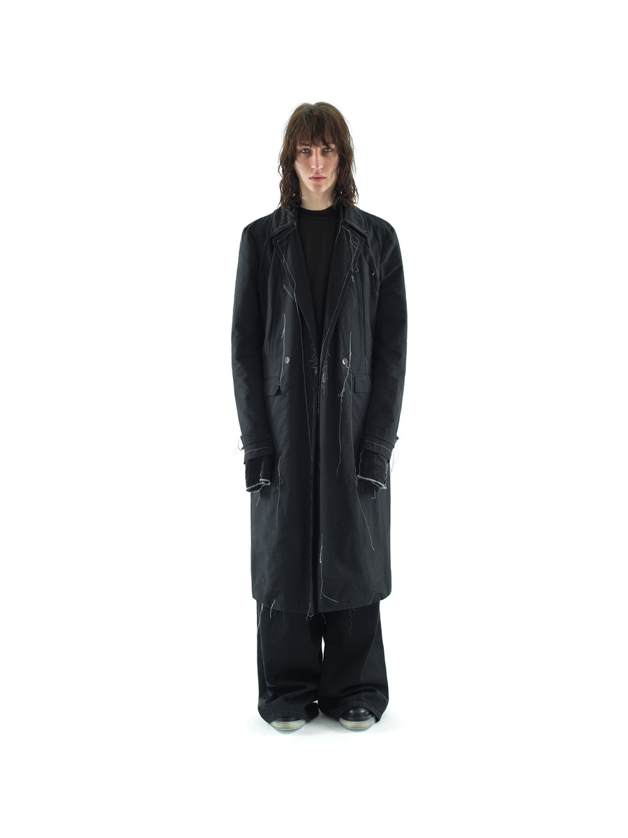 HAND TAILORED 4 POCKET TRENCH IN GARMENT DYED COTTON AND NYLON RIPSTOP — BLACK