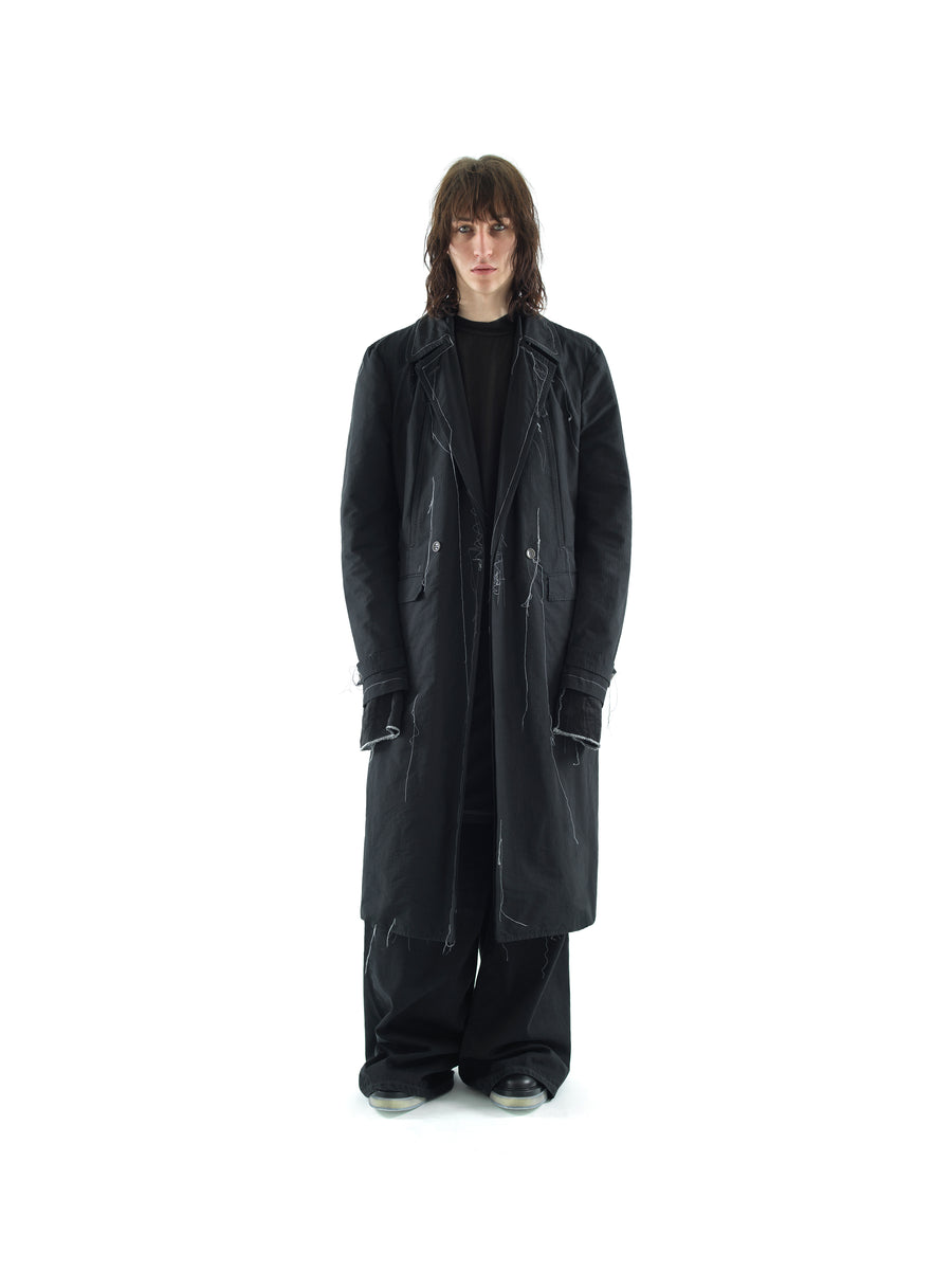 HAND TAILORED 4 POCKET TRENCH IN GARMENT DYED COTTON AND NYLON RIPSTOP — BLACK