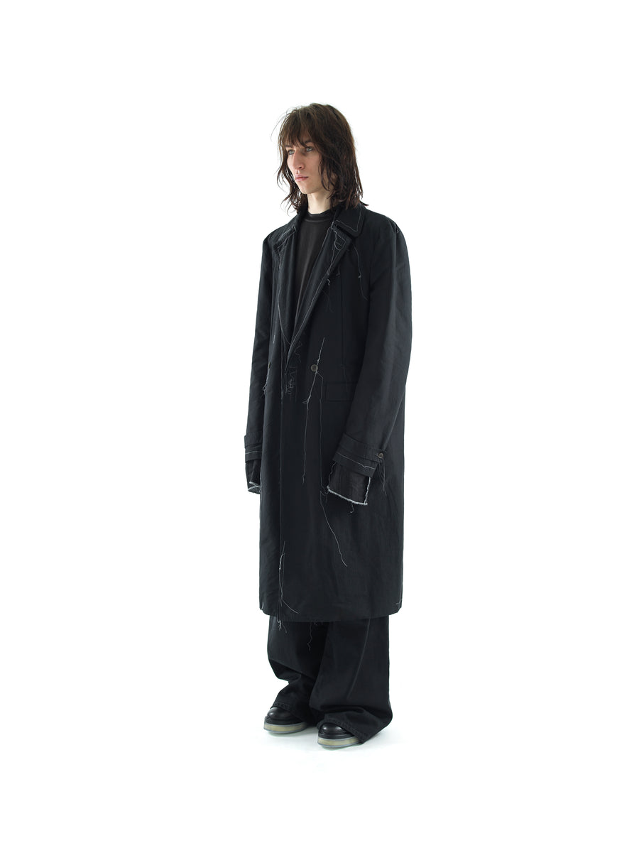 HAND TAILORED 4 POCKET TRENCH IN GARMENT DYED COTTON AND NYLON RIPSTOP — BLACK