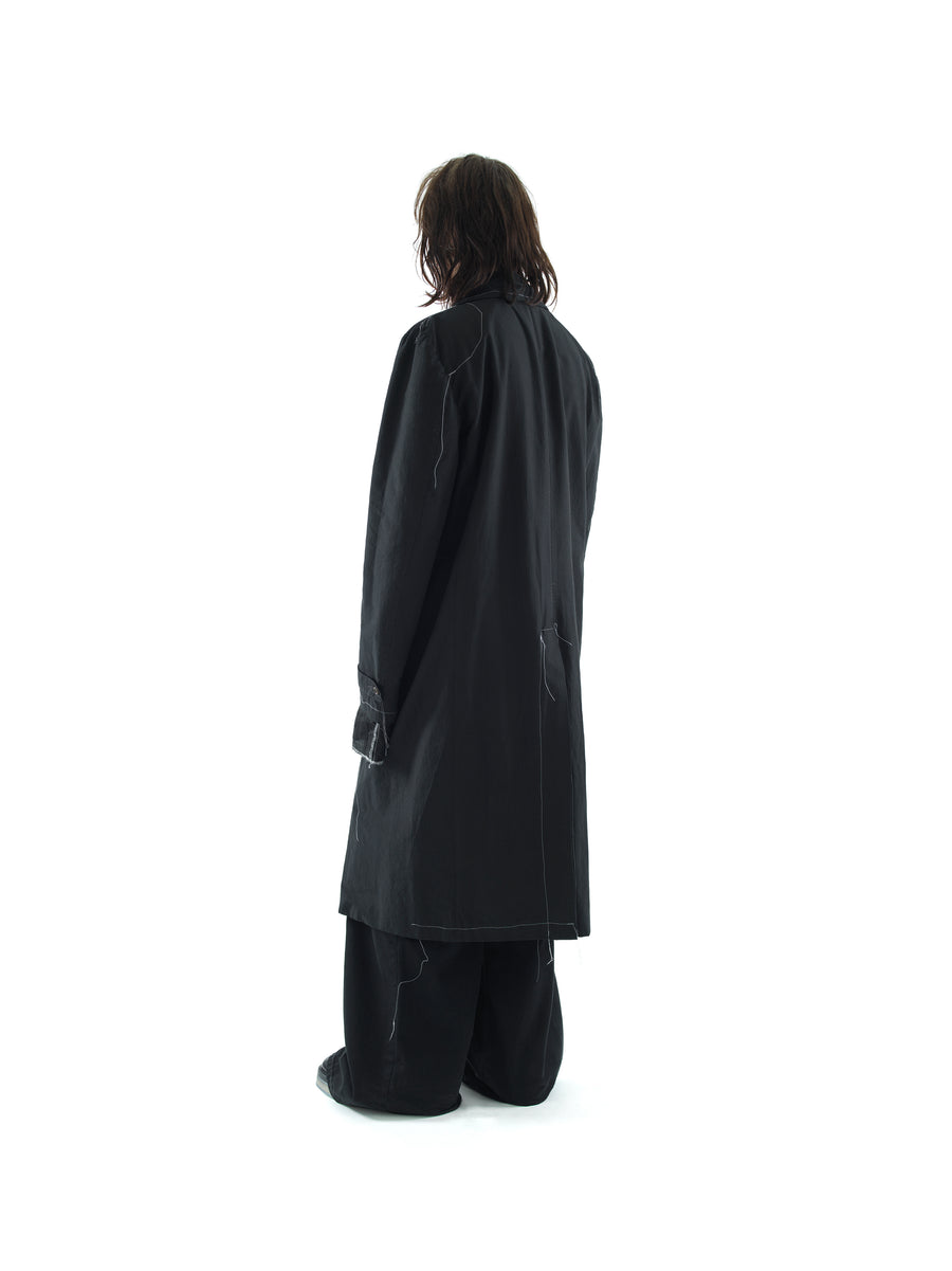 HAND TAILORED 4 POCKET TRENCH IN GARMENT DYED COTTON AND NYLON RIPSTOP — BLACK