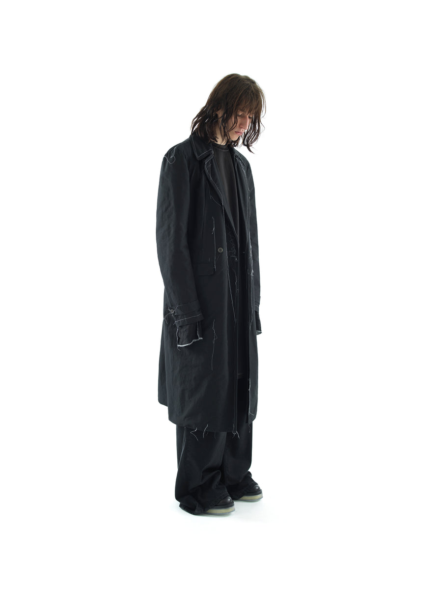 HAND TAILORED 4 POCKET TRENCH IN GARMENT DYED COTTON AND NYLON RIPSTOP — BLACK