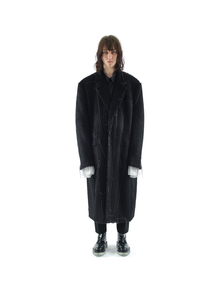 SUPERSIZE DEMI-FINISHED HAND TAILORED WOOL AND MOHAIR COAT — BLACK