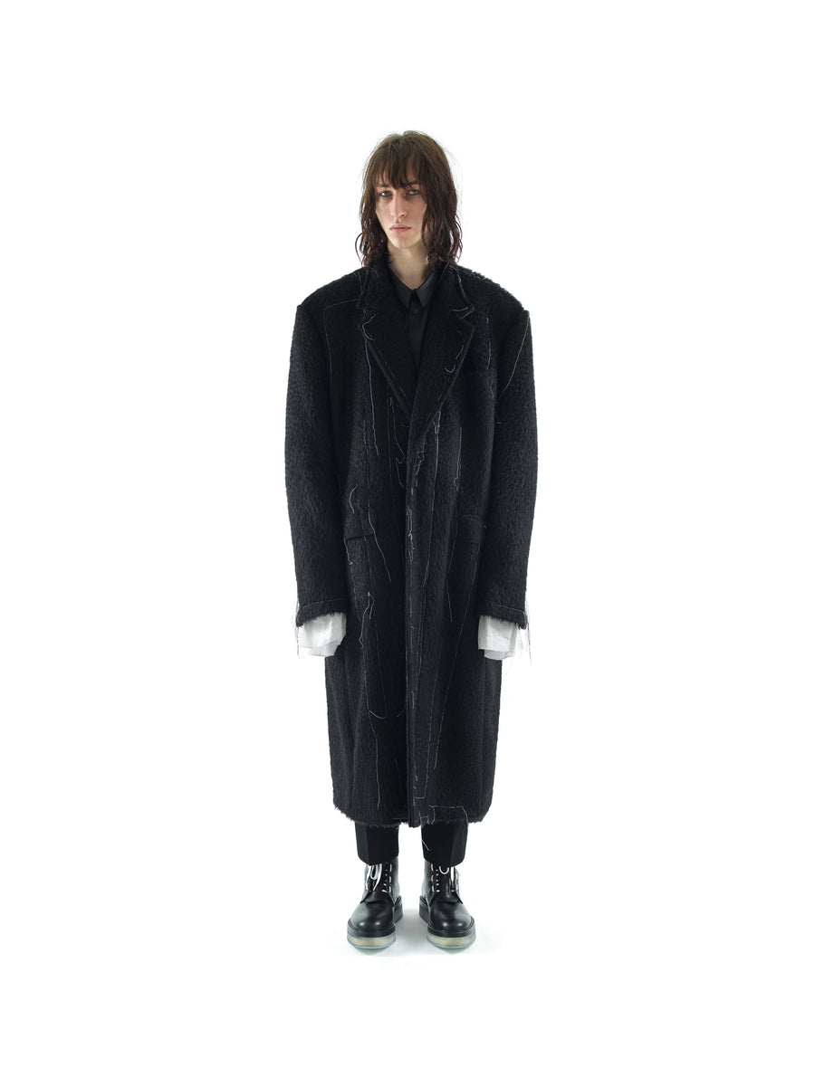 SUPERSIZE DEMI-FINISHED HAND TAILORED WOOL AND MOHAIR COAT — BLACK