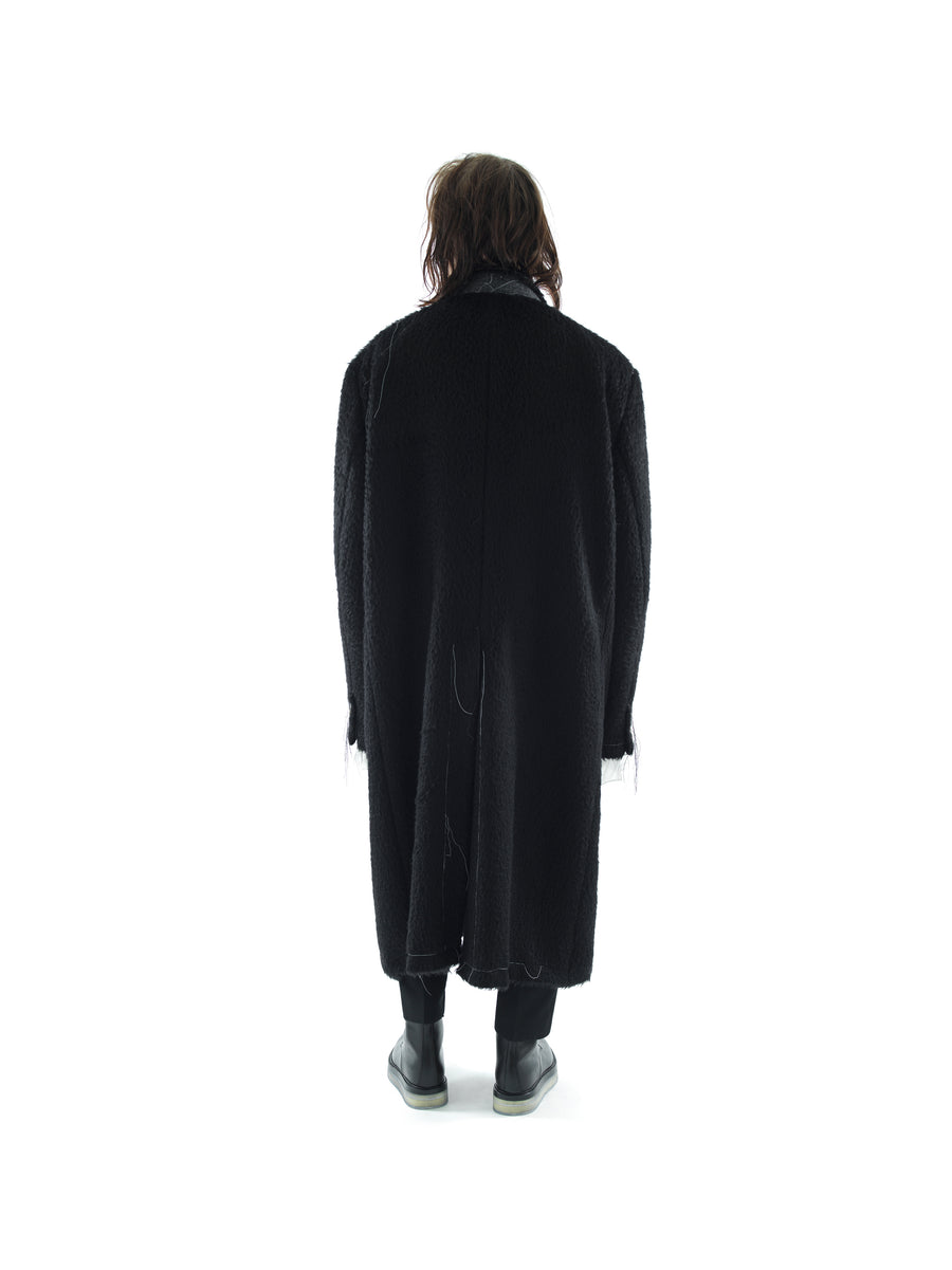 SUPERSIZE DEMI-FINISHED HAND TAILORED WOOL AND MOHAIR COAT — BLACK