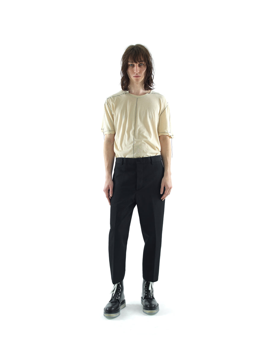 SHIFTED SEAM T-SHIRT IN TORSION JERSEY COTTON VOILE — CREAM