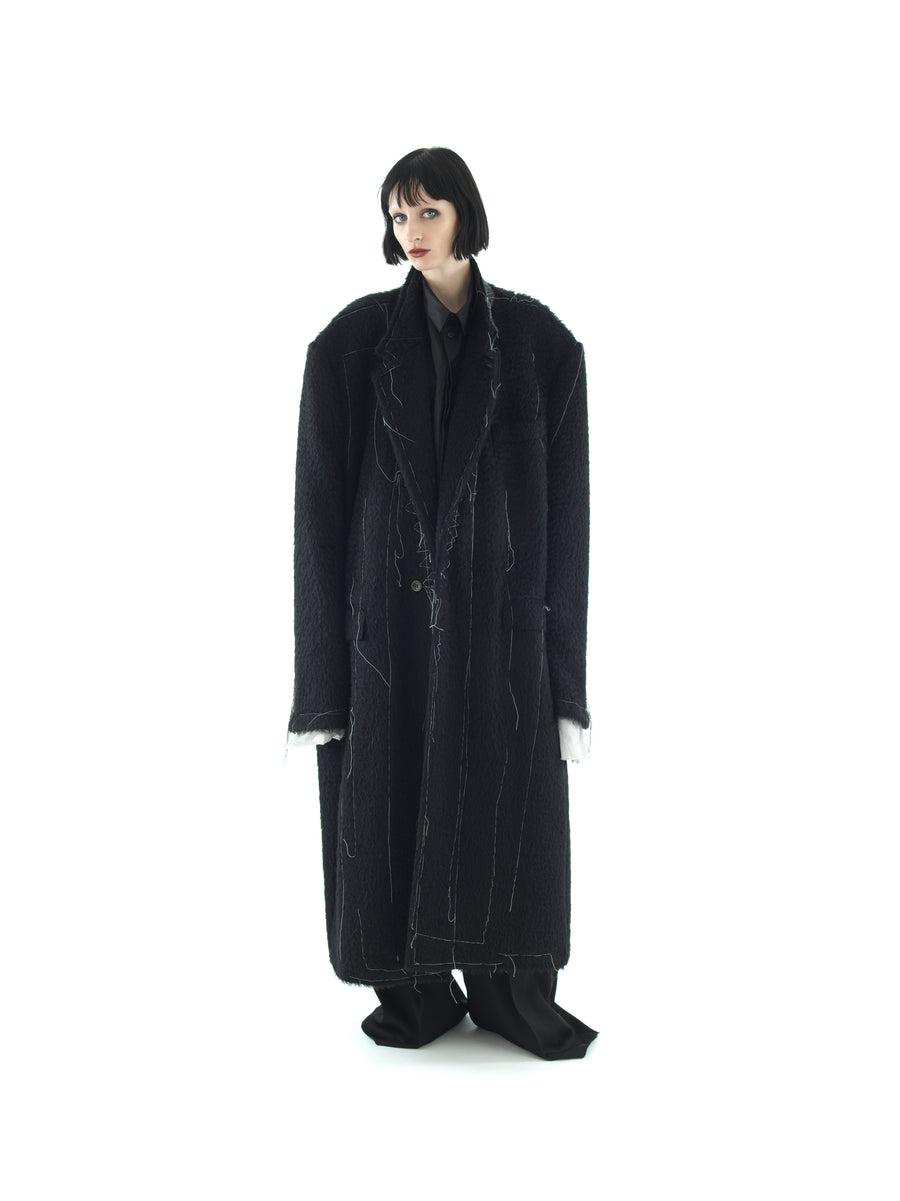 SUPERSIZE DEMI-FINISHED HAND TAILORED WOOL AND MOHAIR COAT — BLACK