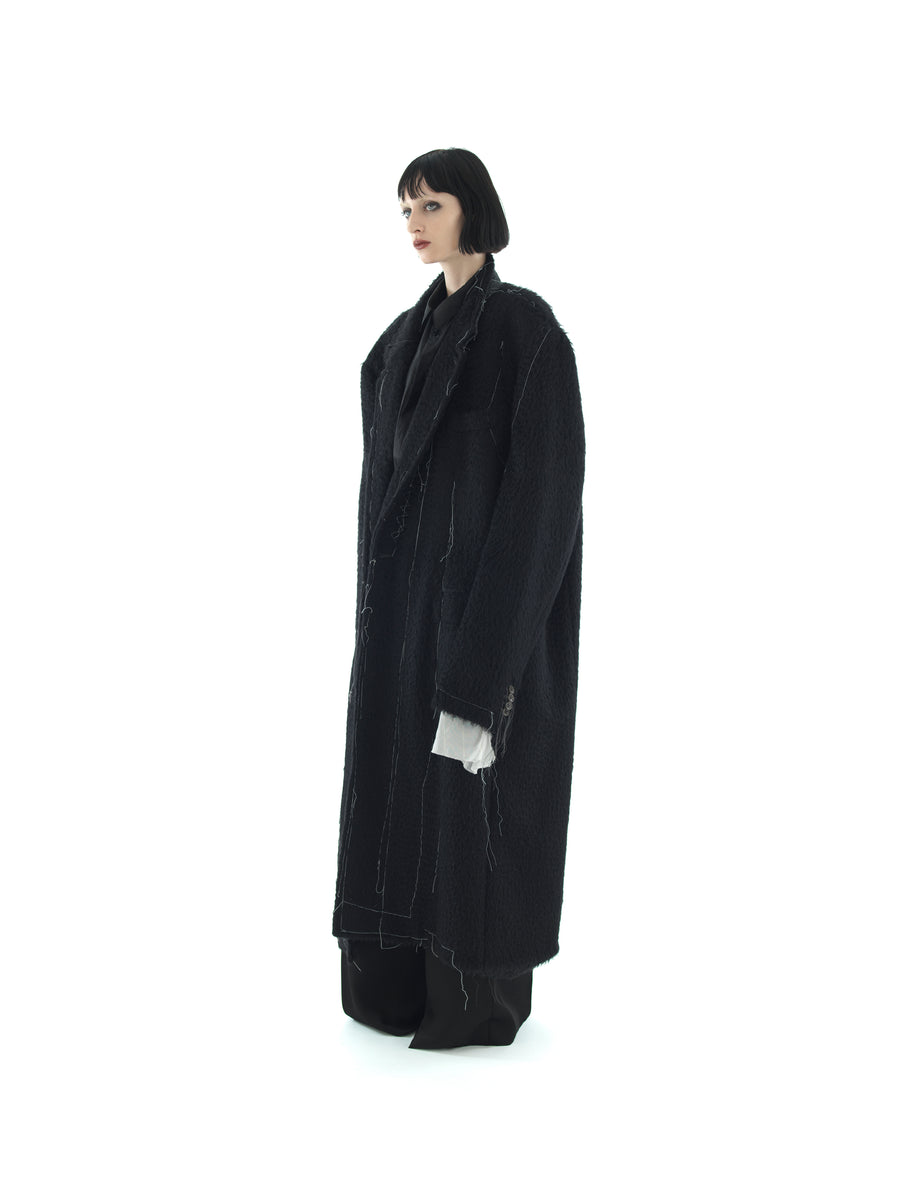 SUPERSIZE DEMI-FINISHED HAND TAILORED WOOL AND MOHAIR COAT — BLACK