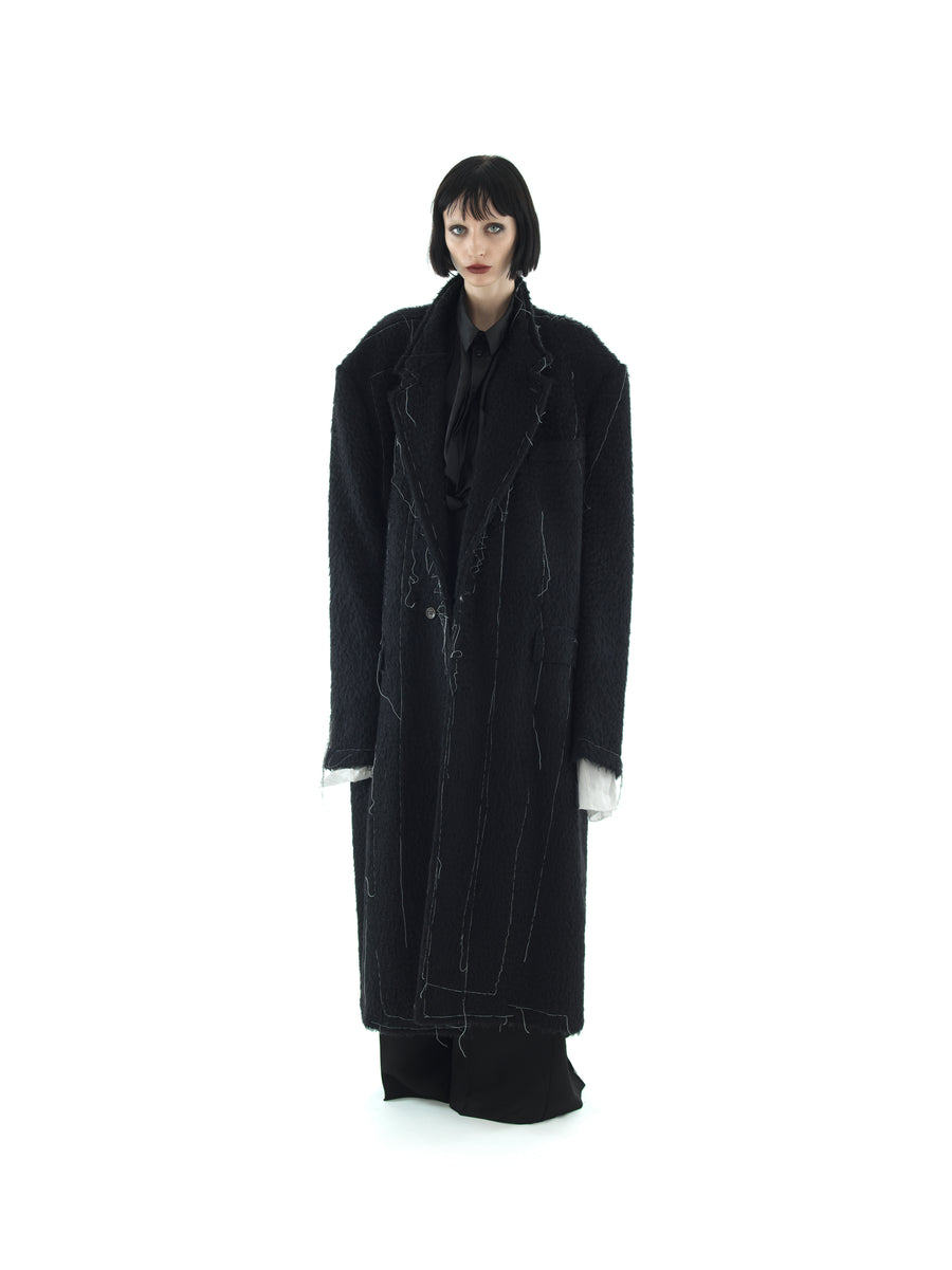 SUPERSIZE DEMI-FINISHED HAND TAILORED WOOL AND MOHAIR COAT — BLACK