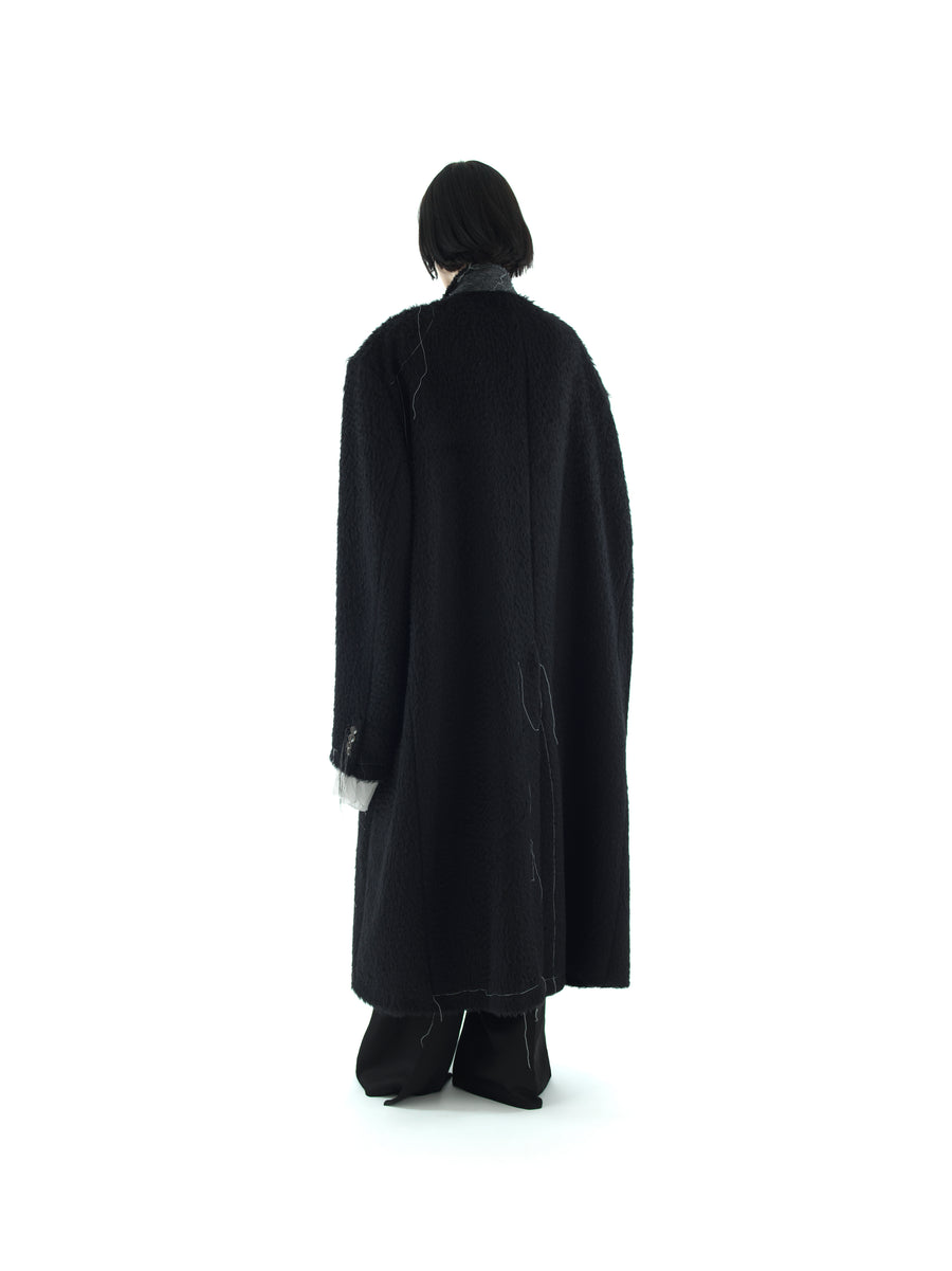 SUPERSIZE DEMI-FINISHED HAND TAILORED WOOL AND MOHAIR COAT — BLACK