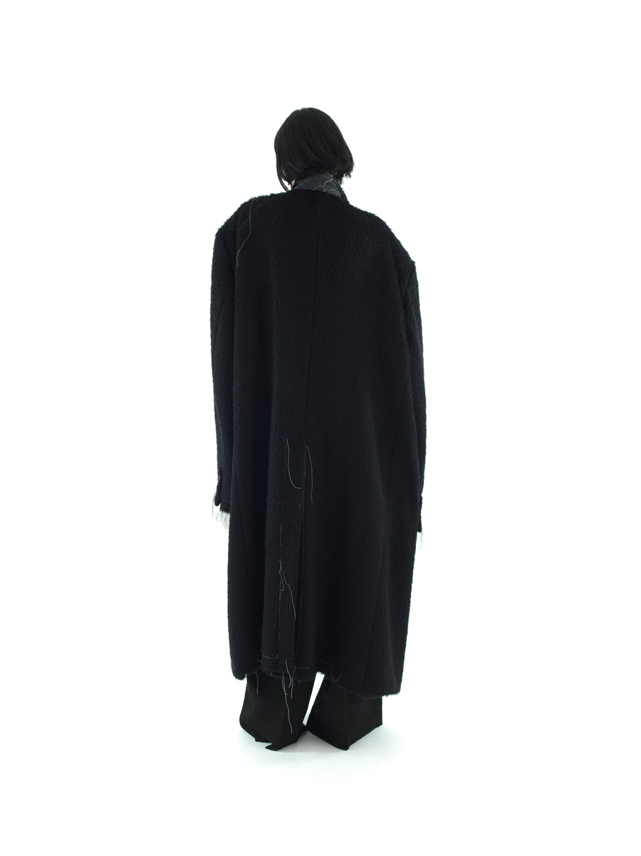 SUPERSIZE DEMI-FINISHED HAND TAILORED WOOL AND MOHAIR COAT — BLACK