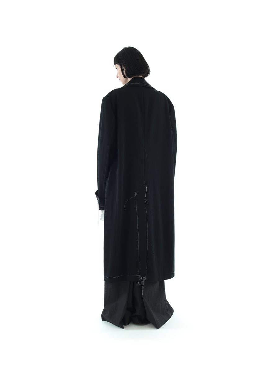 HAND TAILORED 4 POCKET TRENCH IN GABARDINE AERO WOOL — BLACK