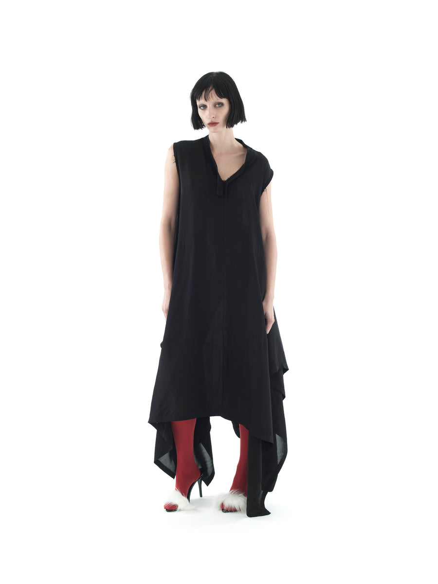 PARACHUTE ASYMMETRIC DRESS IN CRINKLE VISCOSE TWILL — BLACK