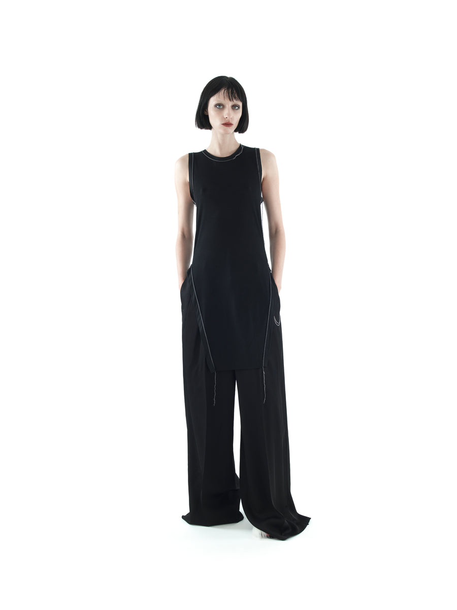 VISCOSE JERSEY RIB TANK TOP — BLACK