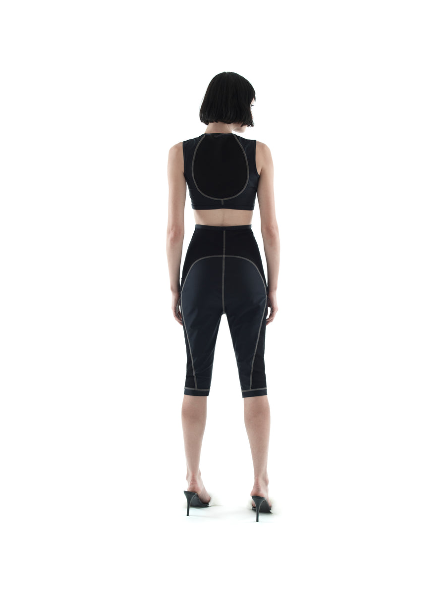 BIKINI JERSEY AND MESH POLYAMIDE BIKER SHORTS — BLACK