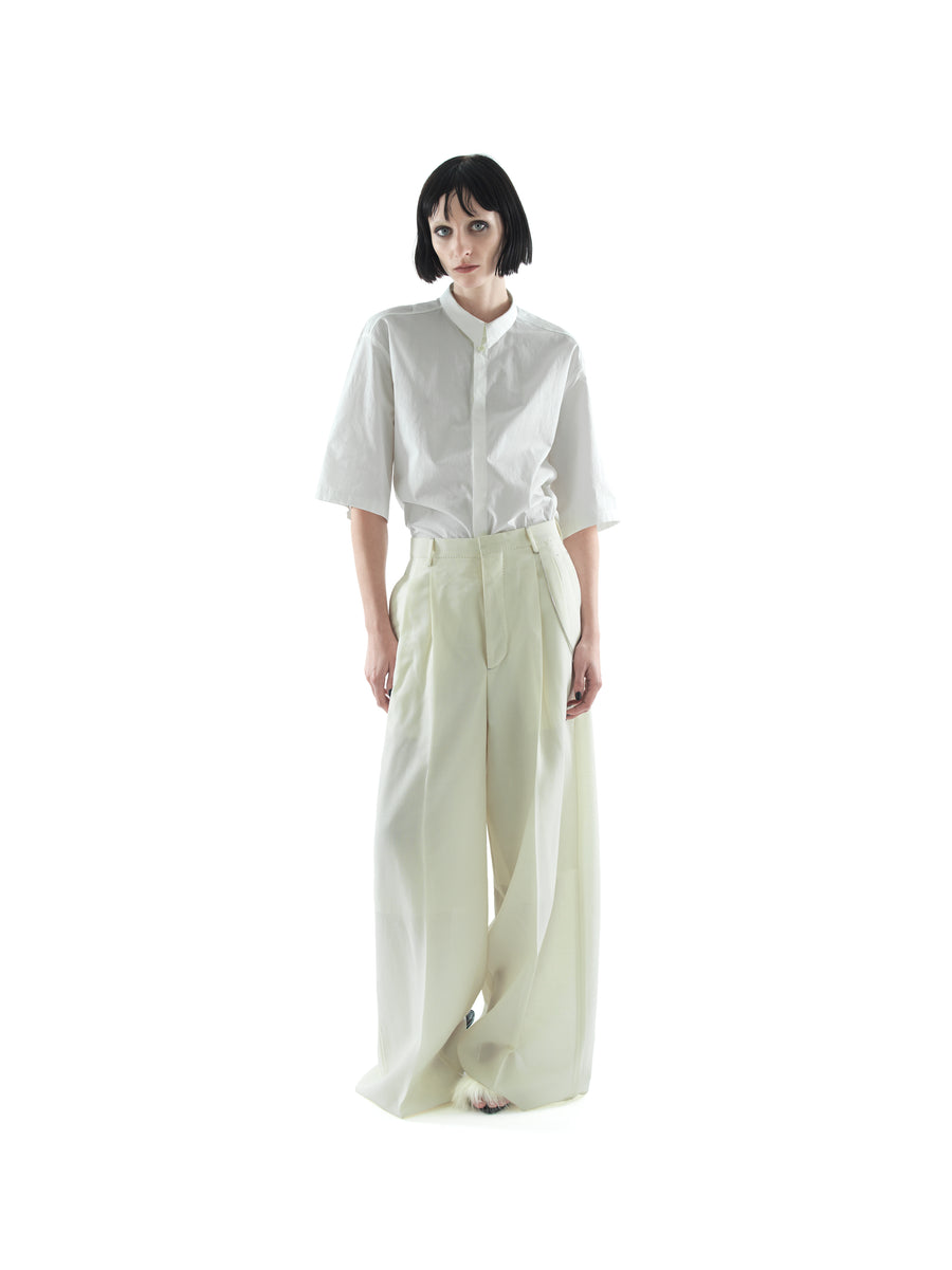 HAND TAILORED BACKLESS SHIRT IN WASHED JAPANESE COTTON RIPSTOP VOILE — CHALK