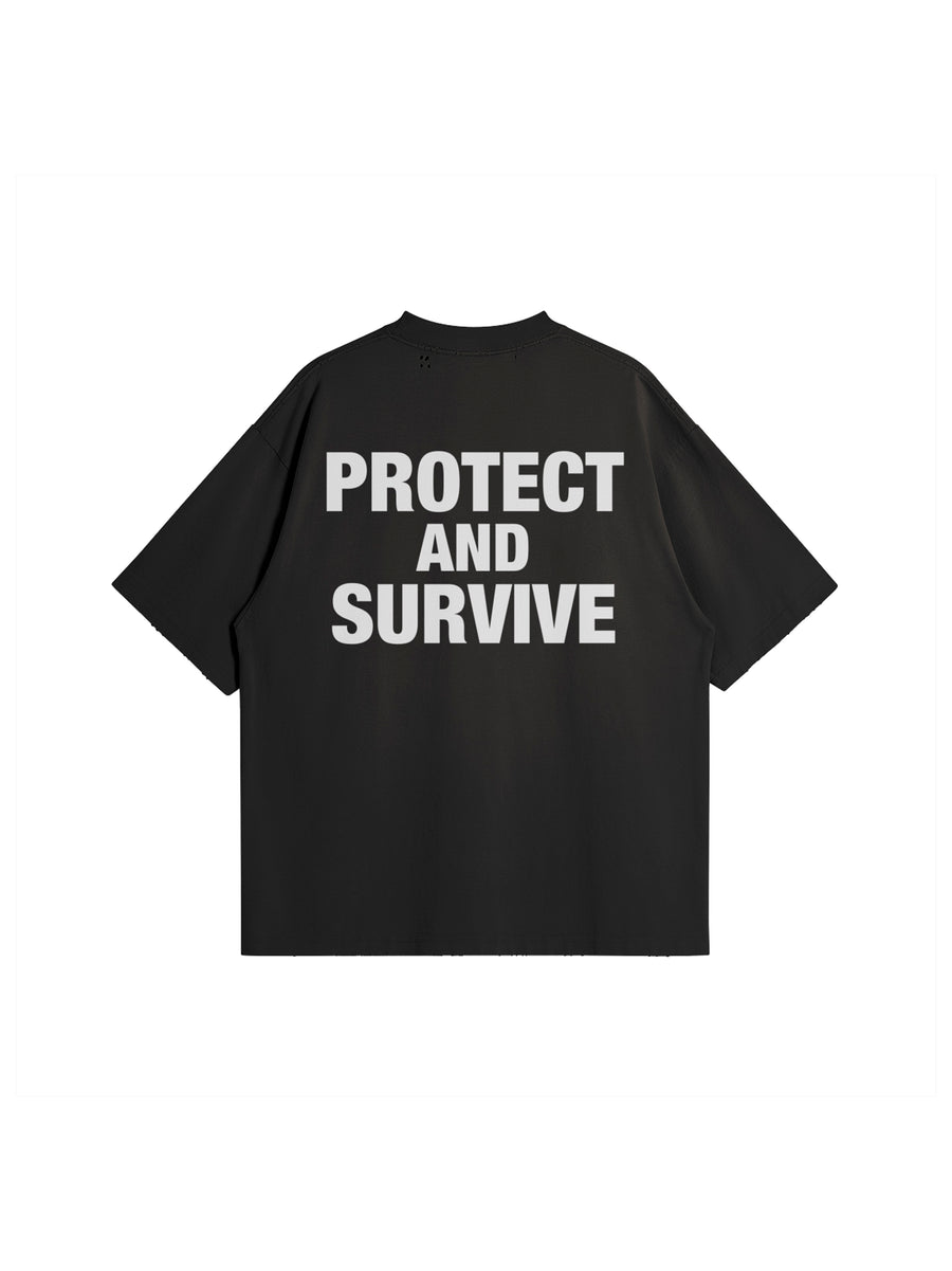PROTECT AND SURVIVE T-SHIRT IN COTTON JERSEY — BLACK