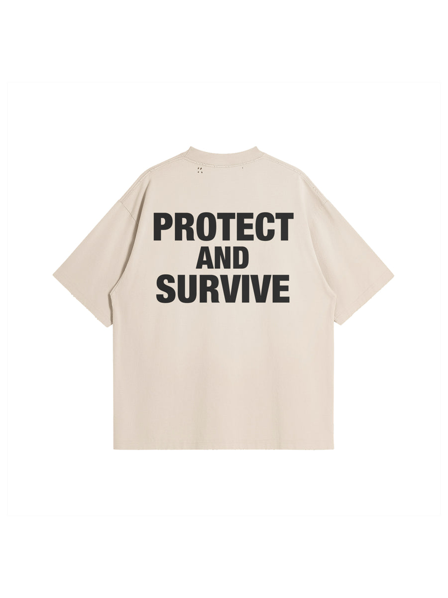 PROTECT AND SURVIVE T-SHIRT IN COTTON JERSEY — LIGHT BEIGE
