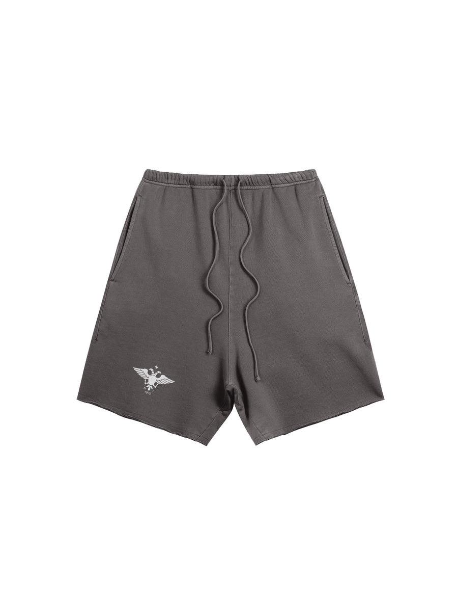 EPIRUS EAGLE SWEATSHORTS IN HEAVY COTTON FRENCH TERRY — DARK GREY