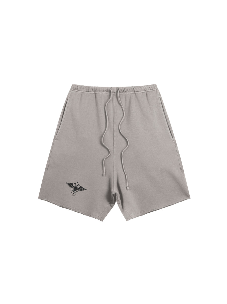 EPIRUS EAGLE SWEATSHORTS IN HEAVY COTTON FRENCH TERRY — LIGHT GREY