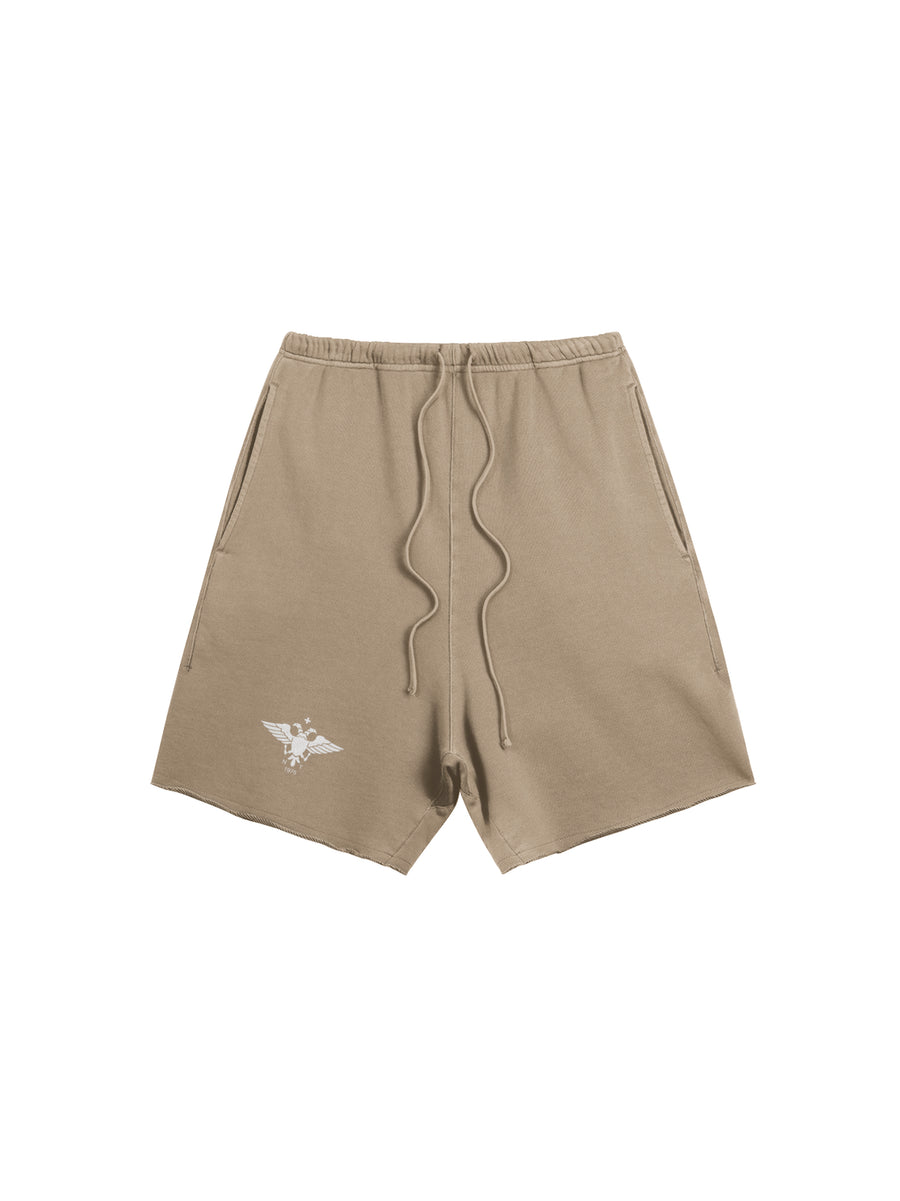EPIRUS EAGLE SWEATSHORTS IN HEAVY COTTON FRENCH TERRY — SAND