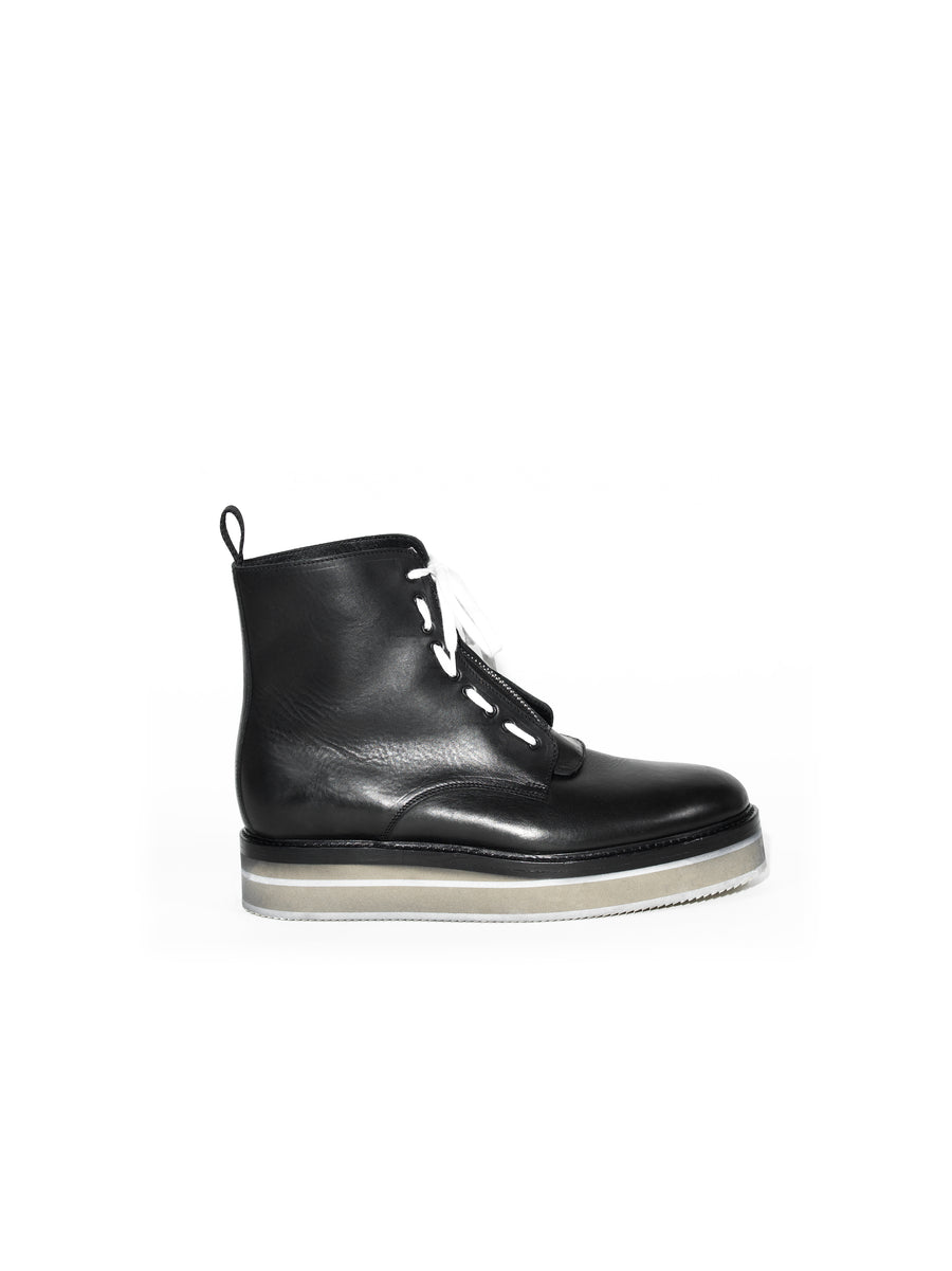 PLATEAU "FAST-ON" BOOTS IN SMOOTH TOSCANO LEATHER — BLACK