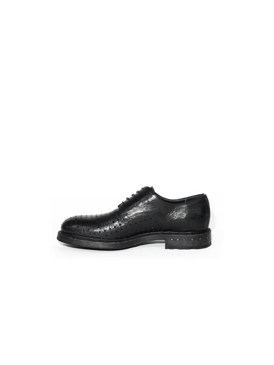 BLOCK HEEL PERFORATED DERBIES — OBJECT WASHED, BLACK