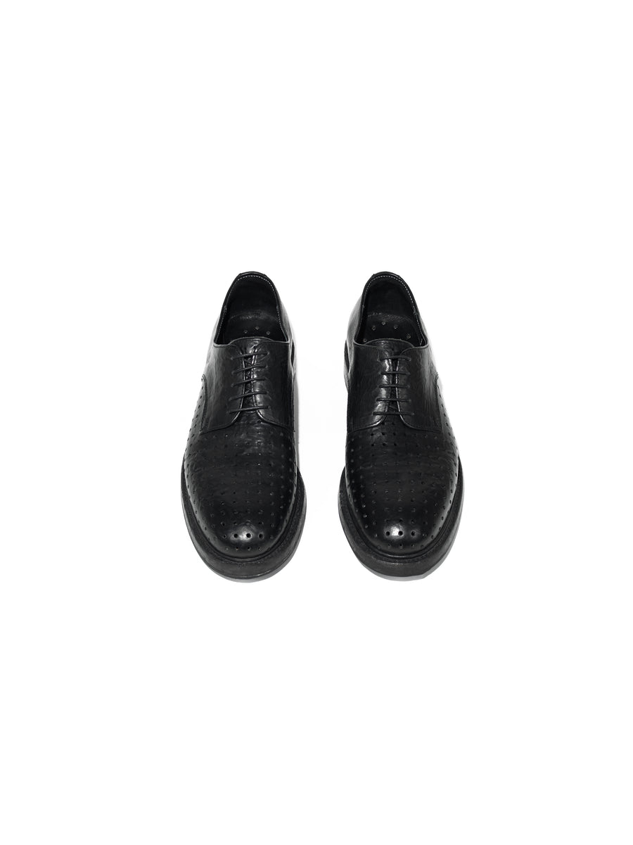 BLOCK HEEL PERFORATED DERBIES — OBJECT WASHED, BLACK