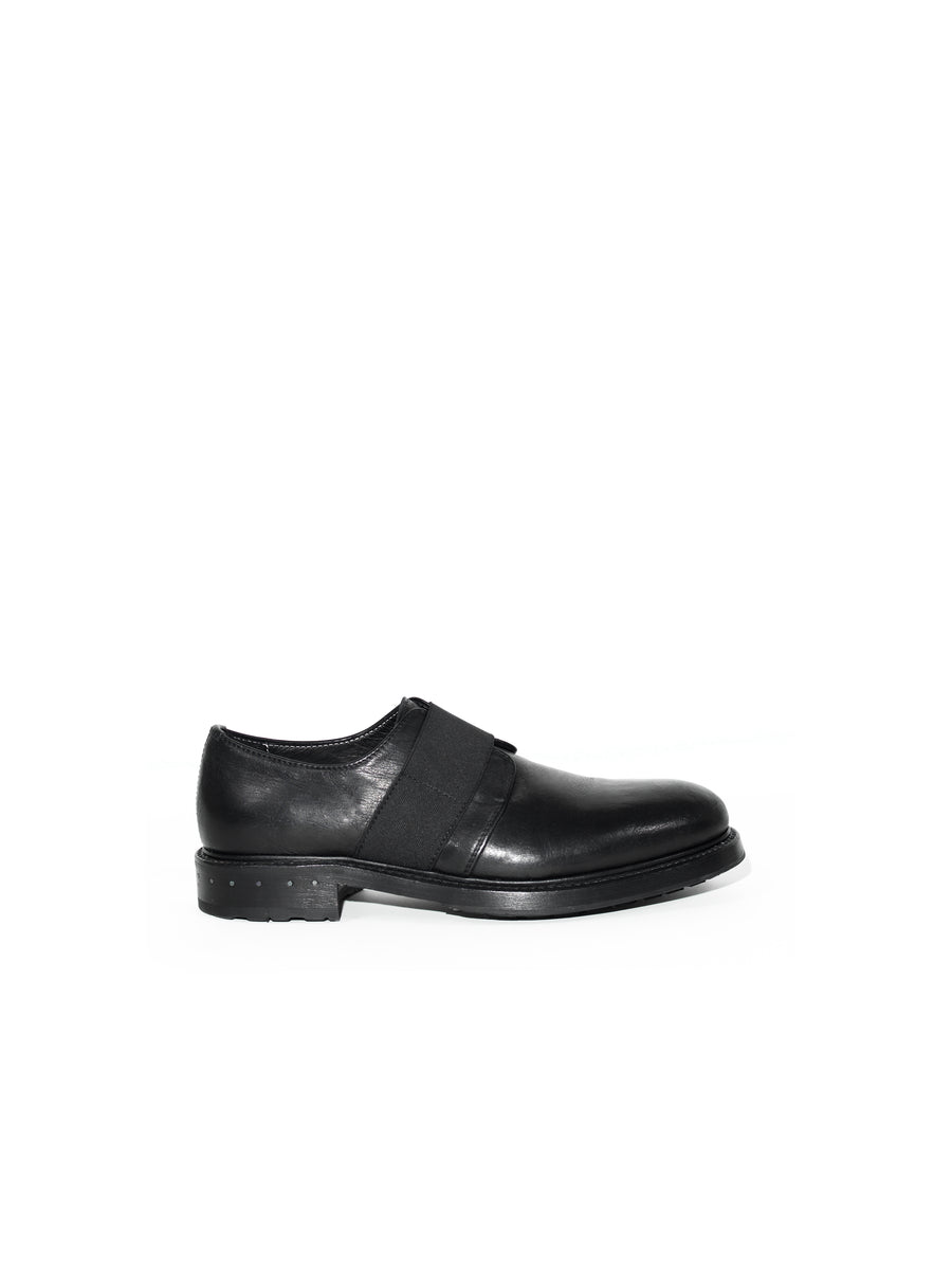 BLOCK HEEL TOP-ELASTICATED DERBIES — BLACK