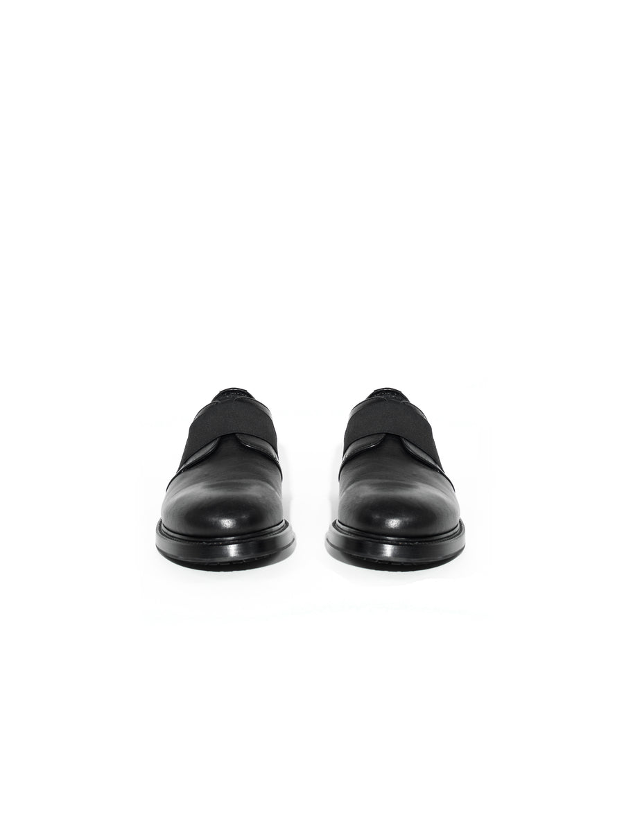 BLOCK HEEL TOP-ELASTICATED DERBIES — BLACK